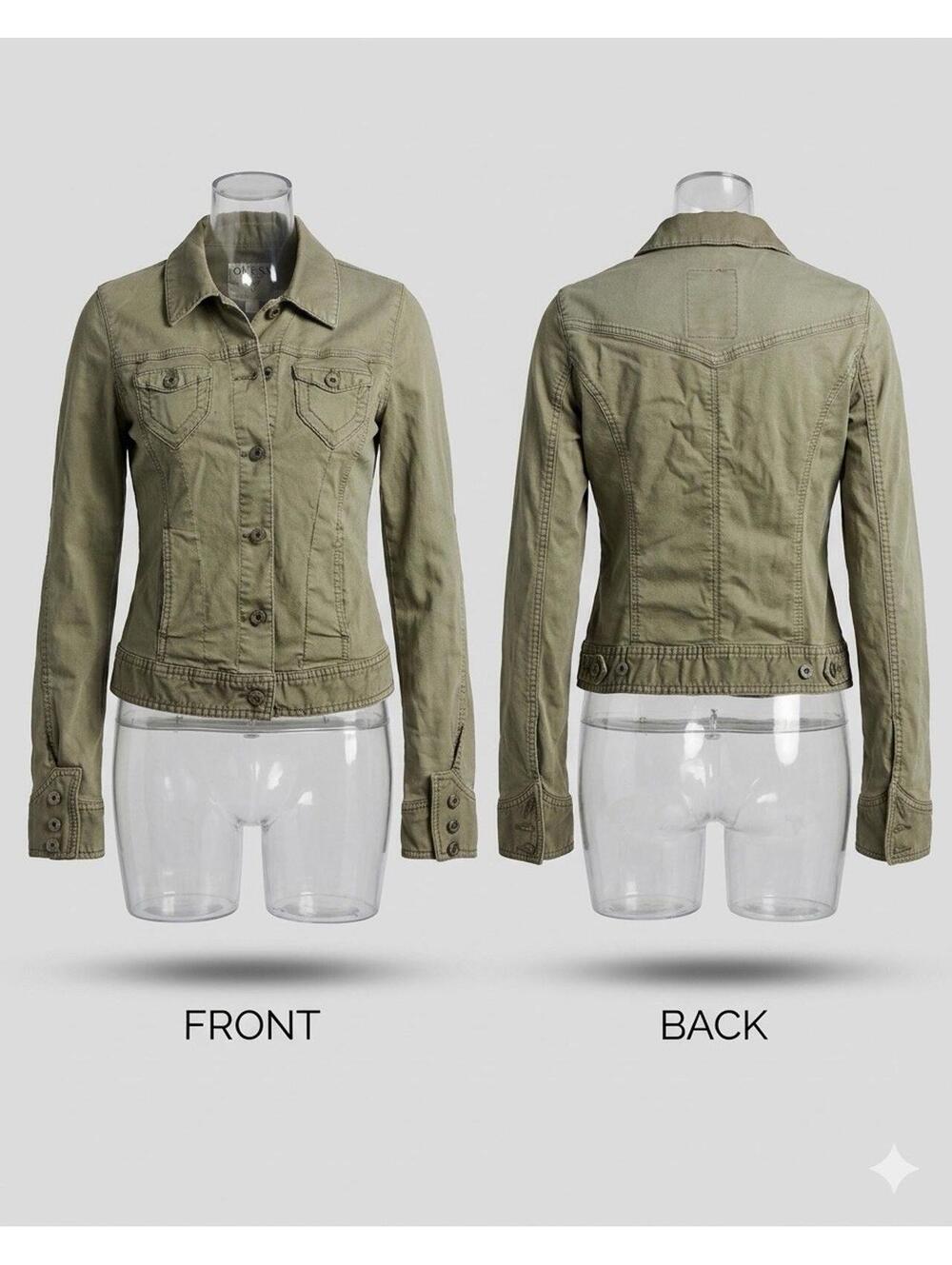 ✨ VTG Y2K GUESS Olive Utility Denim Jacket Trucker Style M/M 8864-6 ✨